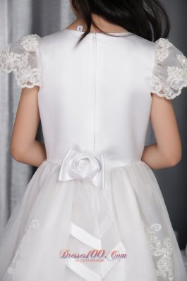 Cap Sleeves Lace Flower Little Girl Dresses Organza