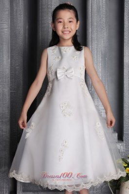 Beading Organza Flower Little Girl Dress White