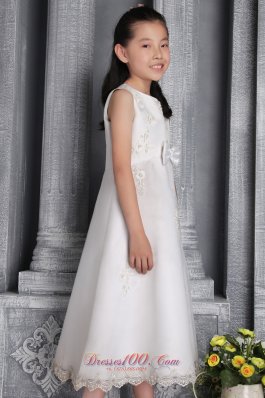 Beading Organza Flower Little Girl Dress White