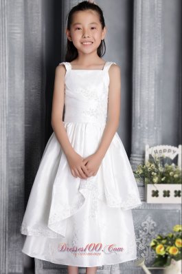 Square Straps Flower Girl Dress With Appliques