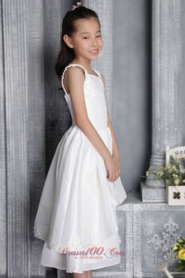 Square Straps Flower Girl Dress With Appliques