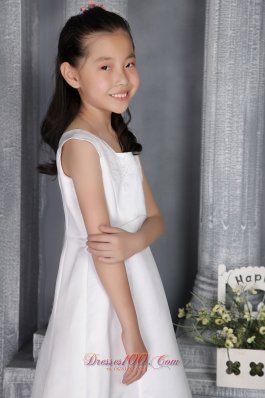 Embriodery Square Flower Pageant Dress For Girls Satin