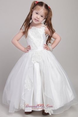 Appliques Straps Bow Flower Girl Dress Pageant