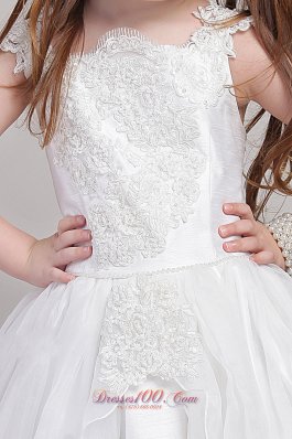 Appliques Straps Bow Flower Girl Dress Pageant