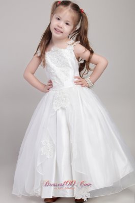 Appliques Straps Bow Flower Girl Dress Pageant