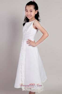 White Appliques Short Youngster Flower Girl Dress