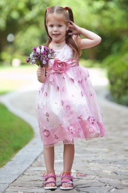 Multi-colored Hand Made Flowers Little Girl Dress