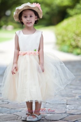 Champagne Flower Girl Dress Colorful Hand Flowers