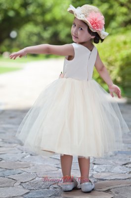 Champagne Flower Girl Dress Colorful Hand Flowers