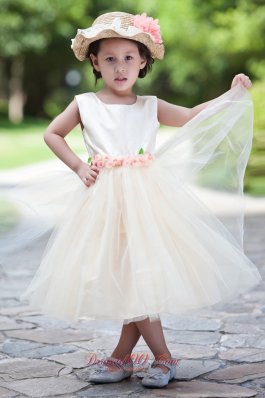 Champagne Flower Girl Dress Colorful Hand Flowers