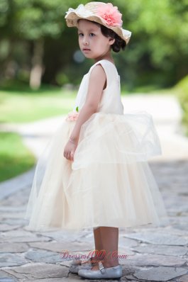 Champagne Flower Girl Dress Colorful Hand Flowers