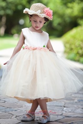 Champagne Flower Girl Dress Colorful Hand Flowers