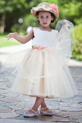 Champagne Flower Girl Dress Colorful Hand Flowers