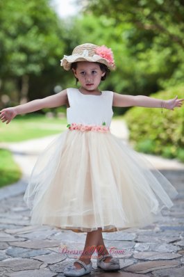 Champagne Flower Girl Dress Colorful Hand Flowers