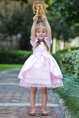 Lace Baby Pink Flower Girl Pageant Dress Bow