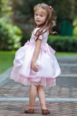 Lace Baby Pink Flower Girl Pageant Dress Bow