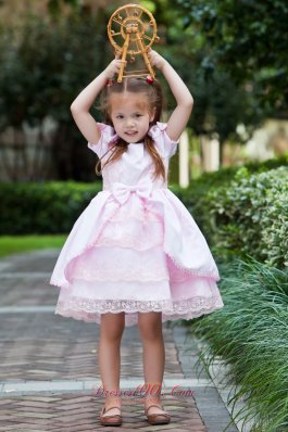 Lace Baby Pink Flower Girl Pageant Dress Bow