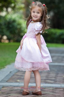 Lace Baby Pink Flower Girl Pageant Dress Bow