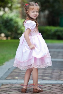 Lace Baby Pink Flower Girl Pageant Dress Bow