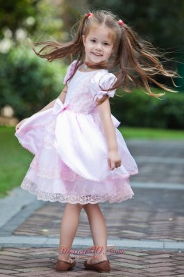 Lace Baby Pink Flower Girl Pageant Dress Bow