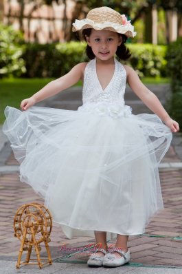 Halter Beaded Hand Made Flowers Youngster Girl Dresses