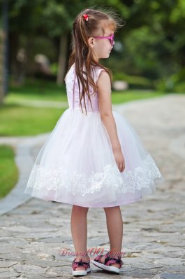 Pink Appliques Ball Gown Flower Girl Dress Scoop