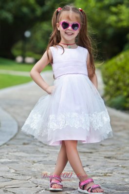 Pink Appliques Ball Gown Flower Girl Dress Scoop