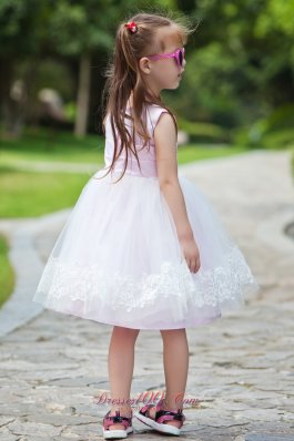 Pink Appliques Ball Gown Flower Girl Dress Scoop