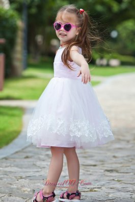 Pink Appliques Ball Gown Flower Girl Dress Scoop