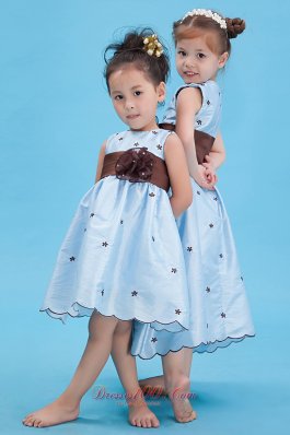 Appliques Baby Blue Colored Flowers Little Girl Dress