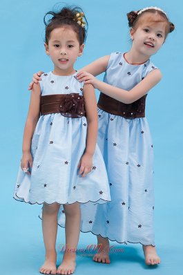 Appliques Baby Blue Colored Flowers Little Girl Dress