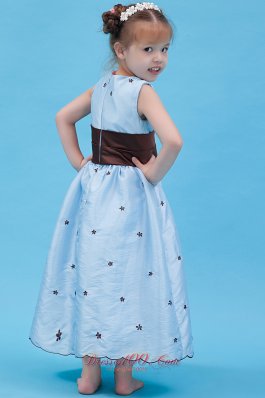 Appliques Baby Blue Colored Flowers Little Girl Dress