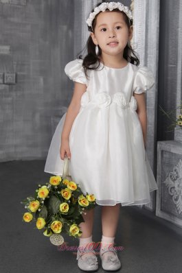 Short Sleeves Youngster Girl Dress Hand Made Flowers