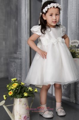 Short Sleeves Youngster Girl Dress Hand Made Flowers