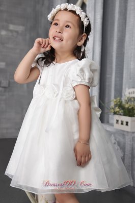 Short Sleeves Youngster Girl Dress Hand Made Flowers