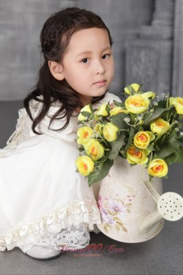 Beading Sleeves Taffeta Pageant Flower Girl Dress