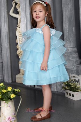 Organza Beaded Aqua Blue Flower Girl Dress Straps