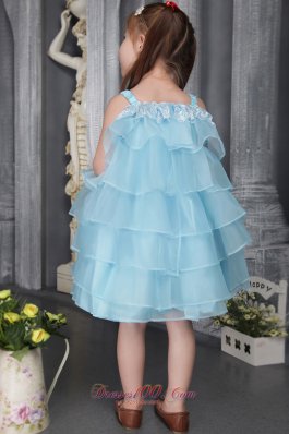 Organza Beaded Aqua Blue Flower Girl Dress Straps