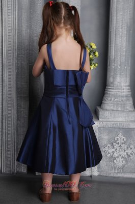 Straps Navy Blue Youngster Girl Dress Satin Bow