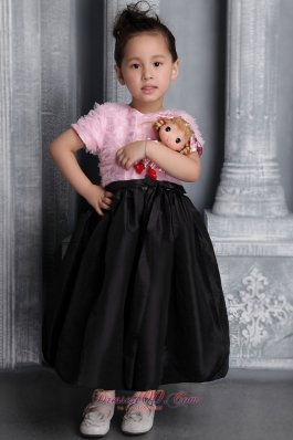 Ruffles Pink and Black Flower Girl Pageant Dress