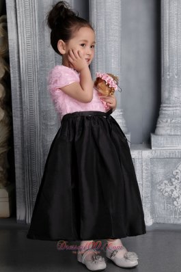 Ruffles Pink and Black Flower Girl Pageant Dress