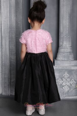 Ruffles Pink and Black Flower Girl Pageant Dress