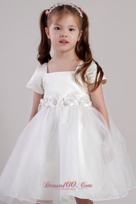 Organza Hand Made Flowers Square Little Girl Dress