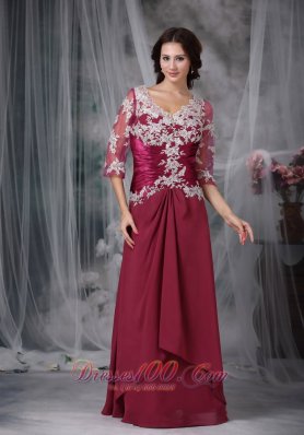 Red Appliques Wedding Mother Of Bride Dress Chiffon