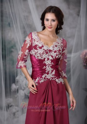 Red Appliques Wedding Mother Of Bride Dress Chiffon