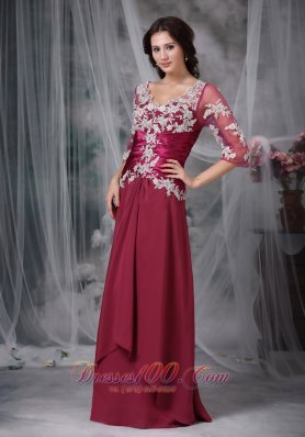 Red Appliques Wedding Mother Of Bride Dress Chiffon