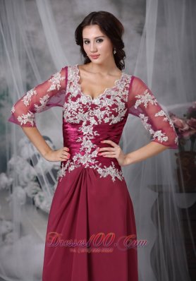 Red Appliques Wedding Mother Of Bride Dress Chiffon