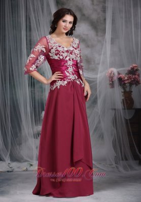 Red Appliques Wedding Mother Of Bride Dress Chiffon