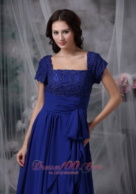 Beaded Chiffon Square Royal Blue Bridal Mother Dress