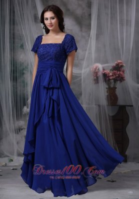 Beaded Chiffon Square Royal Blue Bridal Mother Dress